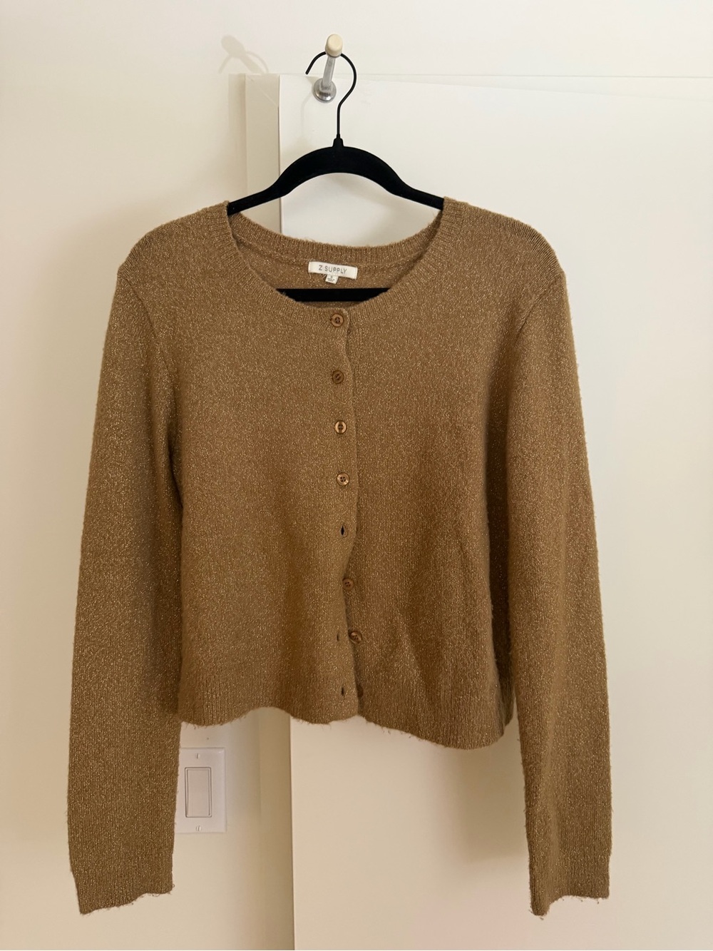 Z Supply Tan Cropped Button-Up Knit Cardigan